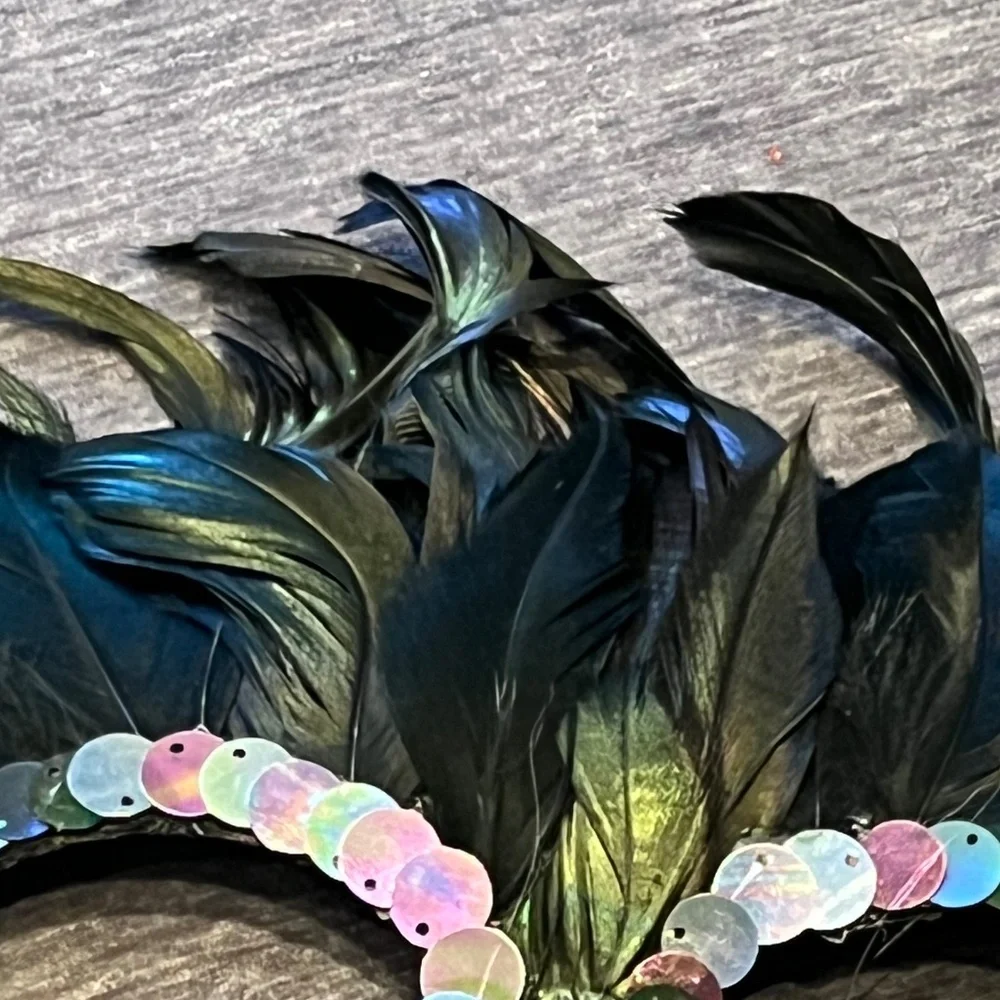 Pottery Barn Black Feather & Sequin Face Mask (NEW Condition) Mardi Gras